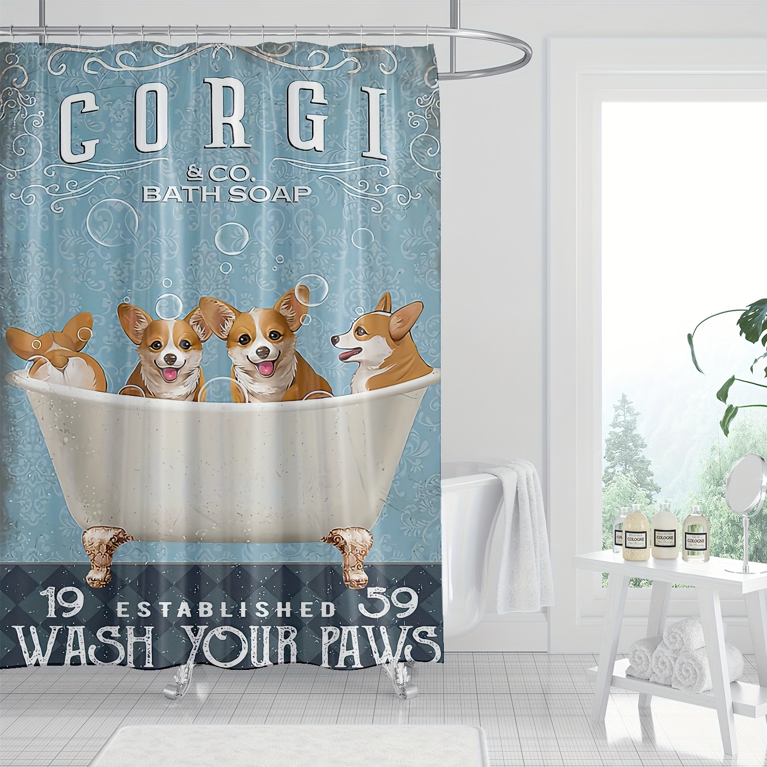 

Cute Corgi Shower Curtain - Waterproof Polyester With Hooks, Machine Washable, Animal For All