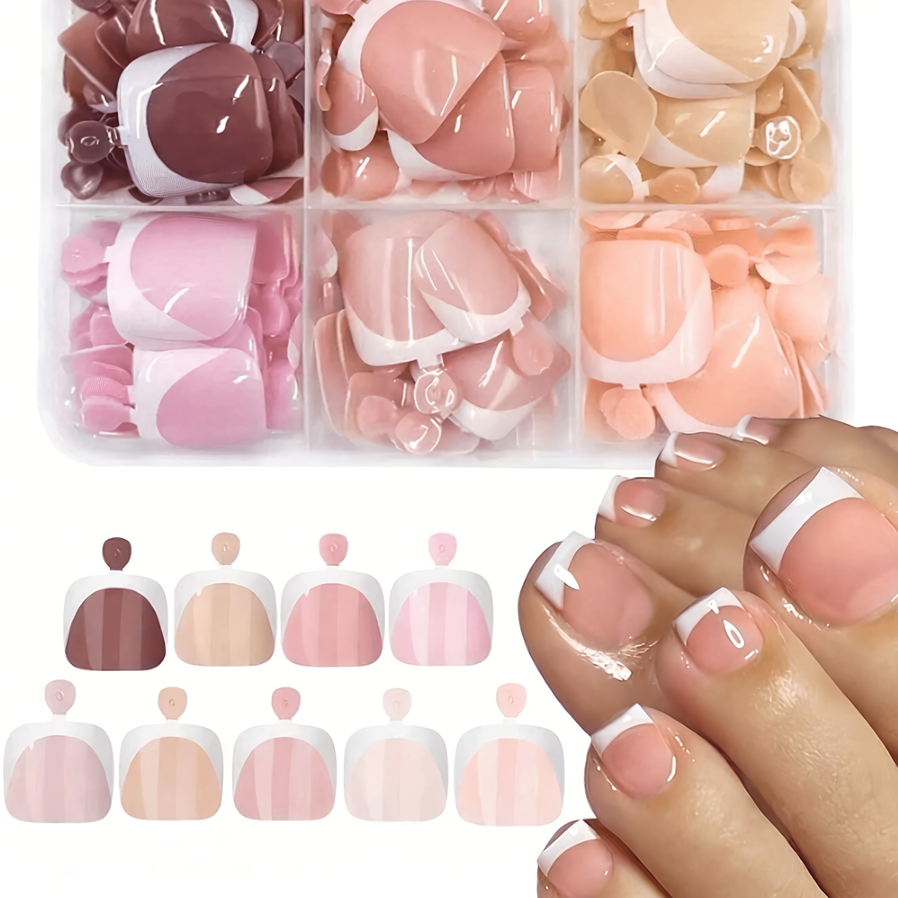 TEMU 240 stuks/12 maten druk-op teennagels & kunstnagels geschikt voor feesten, dates, feestdagen - Korte vierkante volledige Franse tips met witte