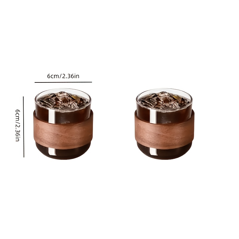 TEMU 2pcs Brown Wood Grain Tea Glass Cups With Walnut Wood Rings - High Borosilicate Thermal Resistant Glass Suitable For Hot/iced Coffee, Tea, For,