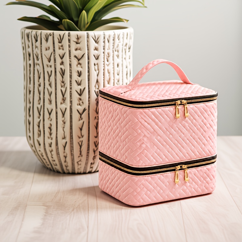 TEMU 1pc Quilted Double Layer For Nail Polish Storage Bag, Large Capacity To 30 For Nail Polish Bottles, Portable Travel Organizer For Nail