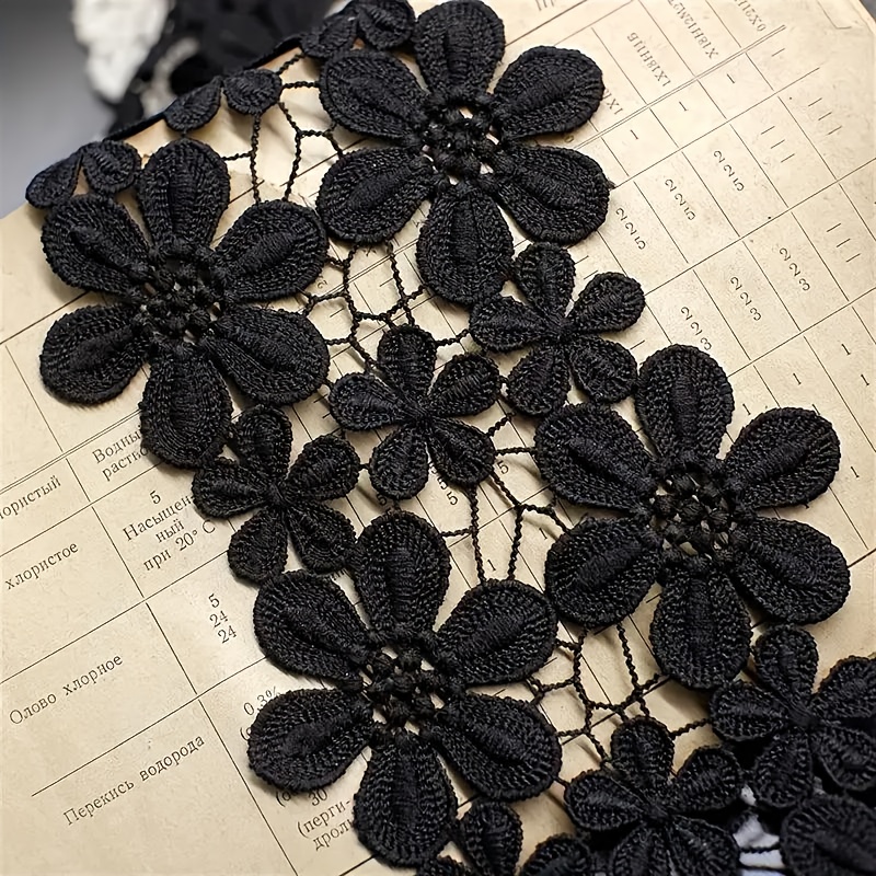TEMU 1-yard Embroidered Floral Lace Trim, Black And , 10cm Wide For Sewing, Skirt Hemming & Clothing Decoration