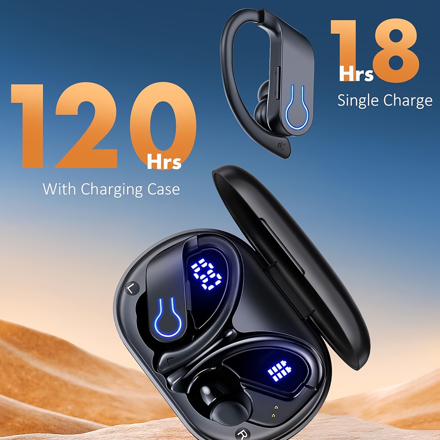 

Wireless Earphones Suitable For Sports With 120 Hours Of Playback Time, High Fidelity Stereo Earphones With Led Display Charging Case, Suitable For Running And Exercise Earphones