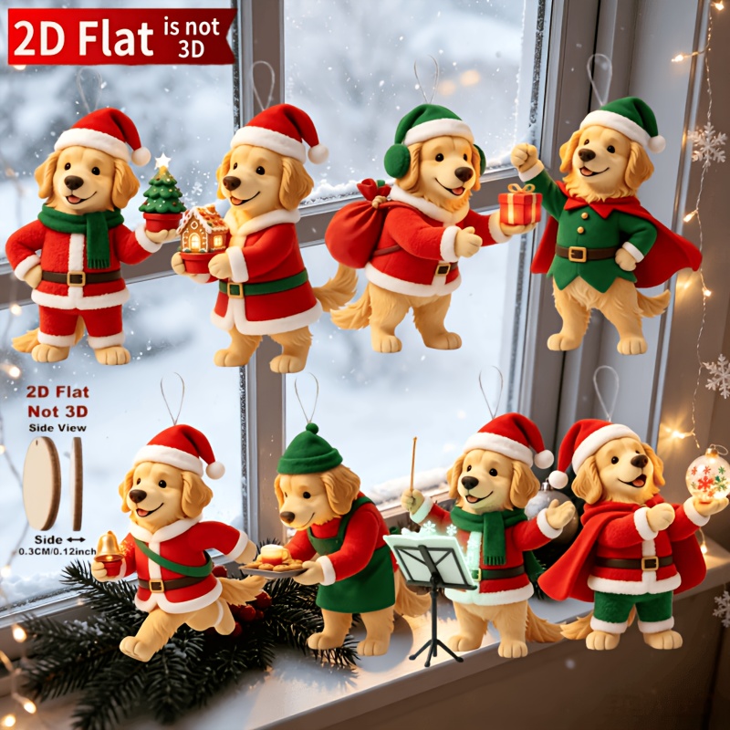 TEMU 2d Flat, 8pcs Little Golden Retriever Christmas Wall Hanging Holiday Decorations, Christmas Tree Ornaments, Suitable For Home, Most Suitable For