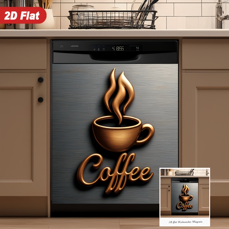TEMU 2pcs 2d Coffee Cup With Steam Lift Design Dishwasher Door Sticker, Suitable For Dishwashers, Refrigerators, Etc., Easy To Clean, Suitable For