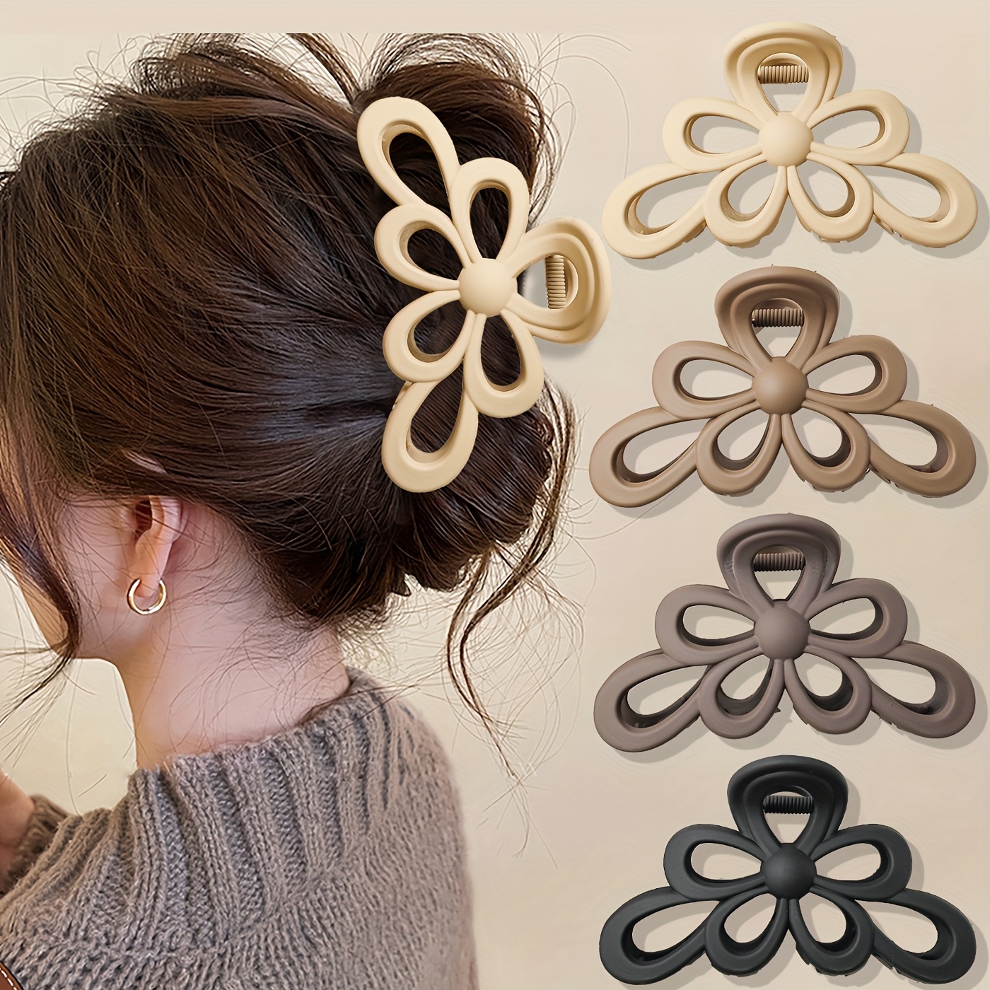 TEMU 4pcs Women's Hair Clips - Hollow-out Curling Claw Clips With Volume, Hold For Braids, Buns, Ponytails - Plastic Hair Accessories For Daily Use (4pcs)