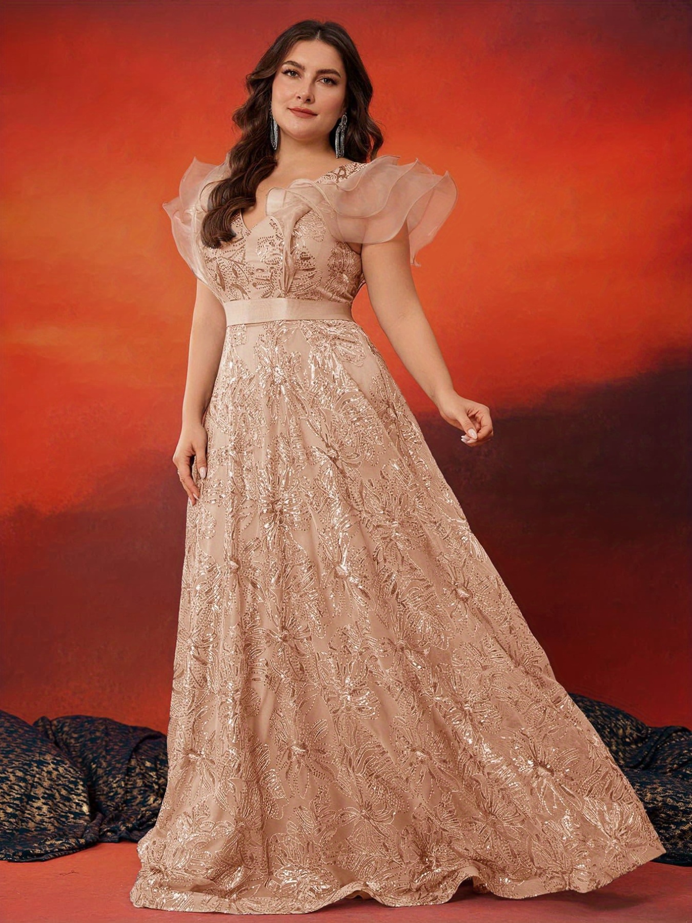 Plus Size - Plus Size - Plus-Size Women'S Elegant Spring And Summer Dress  with Sequin * V-Neck * Hem * Formal Parties * Events, Evening Dinners, And  Graduation Ceremonies