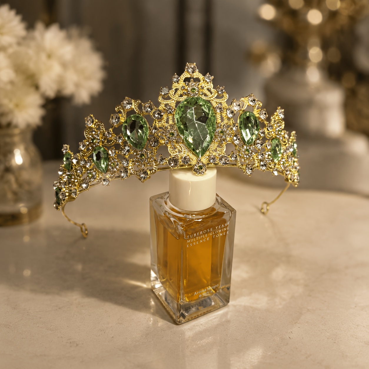 TEMU Elegant Green Crown - Bohemian Baroque Bridal Tiara Suitable For Weddings, , Pageants | Luxury Headpiece For Women's Hair, Wedding Dress