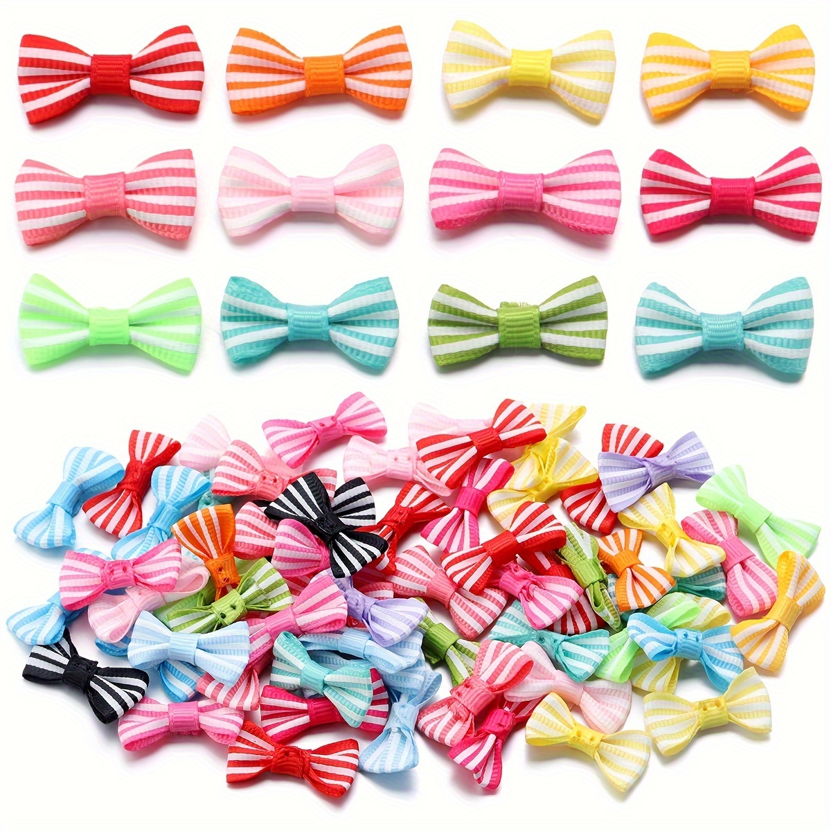 

50pcs Polyester Striped Bow Ties, For Diy Hair Accessories, Dolls, Pets, And Jewelry Making Parts