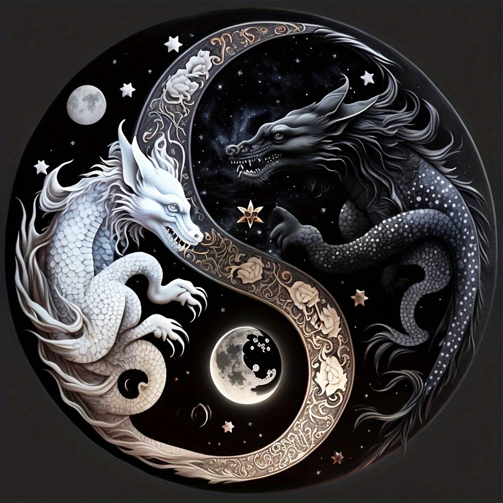 

Dual Dragon Yin Yang Diamond Painting Kit 7.87x7.87 Inch, Animal Themed Acrylic Round Full Drill Mosaic Art, Diy Home Wall Decor Craft Set