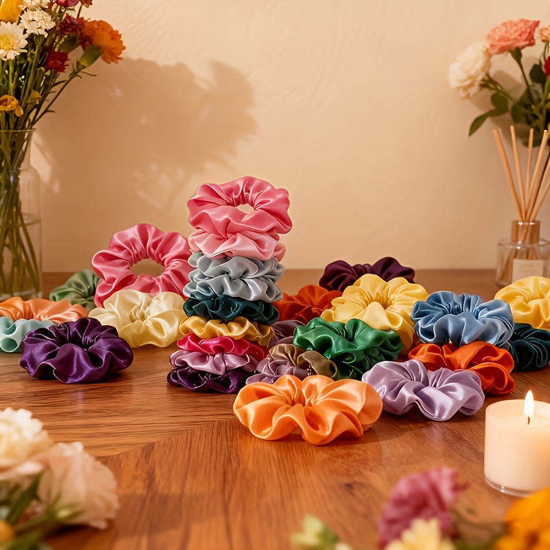17 Pack Matte Satin Mini Scrunchies, Soft Fabric Hair Ties