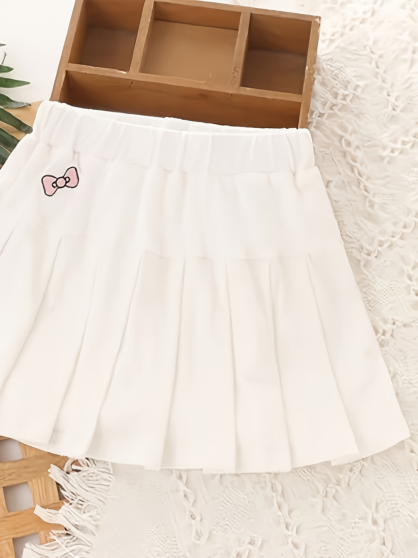 girls' pleated skirt elastic waistband bow detail 100% Temu