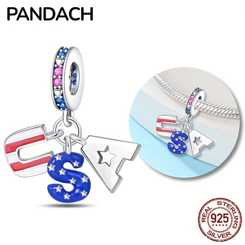 

Celebrate Independence Day! 100% 925 Sterling Silver Usa Alphabet Letter Charm Fits Original Bracelet Diy Jewelry Making