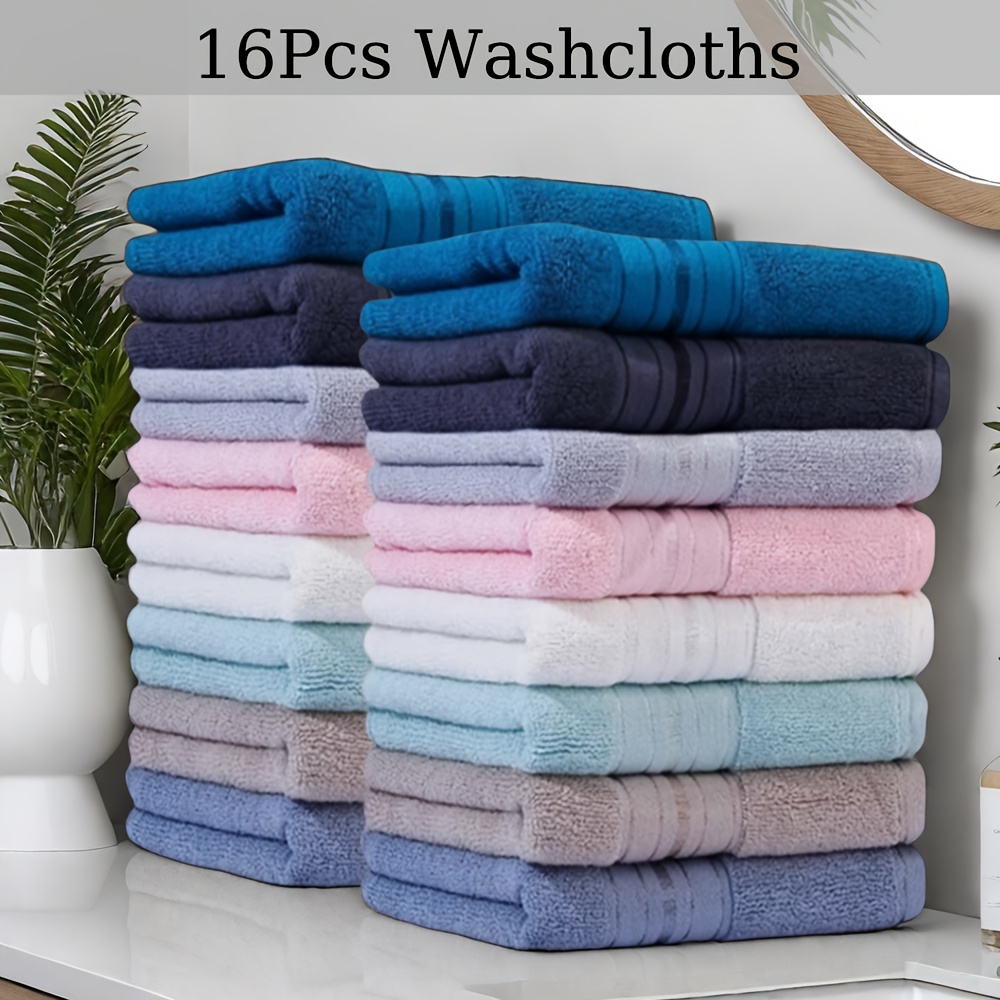 16-Pack 100% Cotton Washcloths, 34.04x34.04 cm, 400GSM, High Absorbency, Soft & Comfortable, Multiple Uses, Solid Color