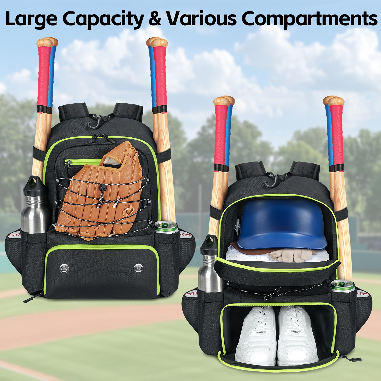 lightweight baseball backpack bat bag shoe compartment large  display picture 2