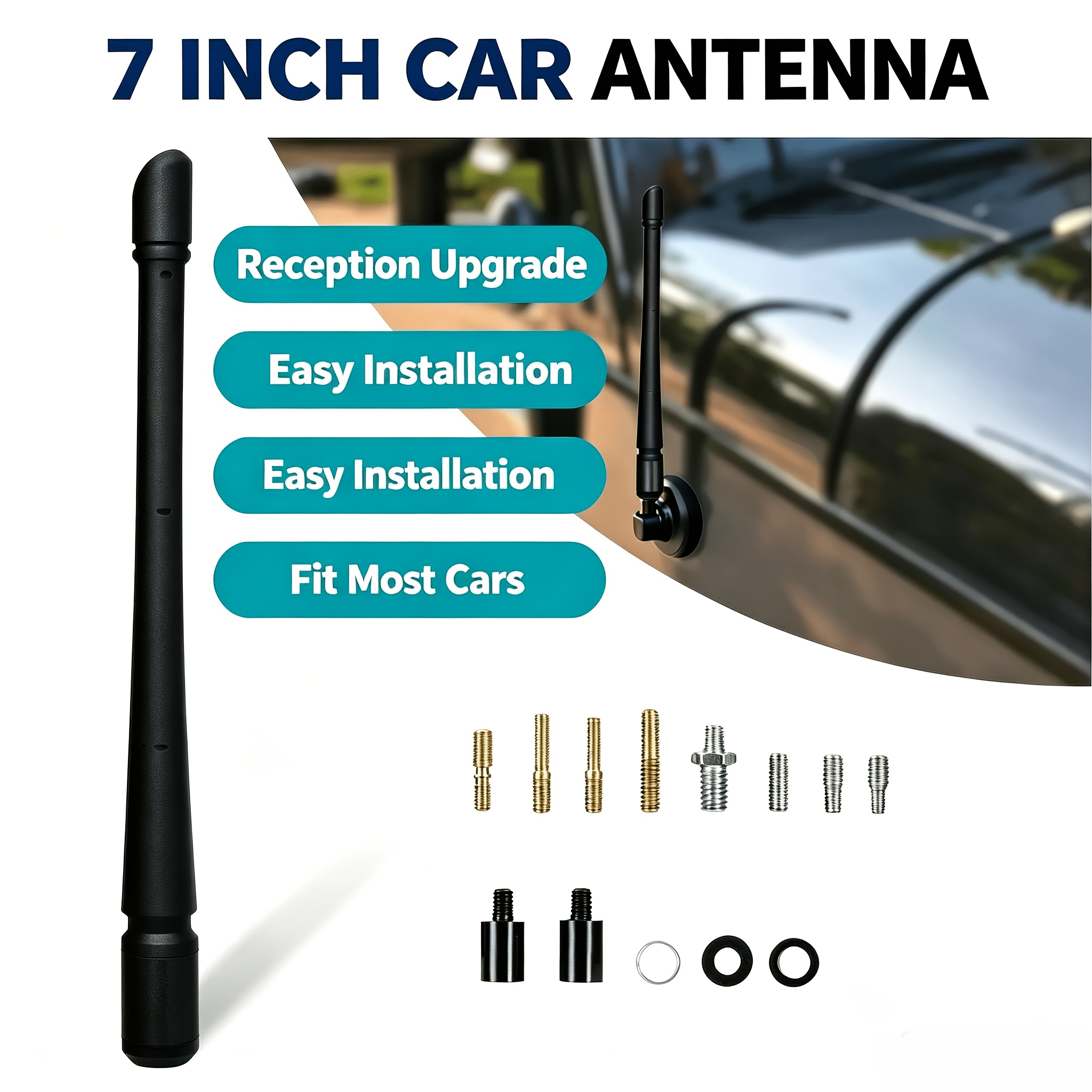 Black Universal 7-inch Car Antenna Adjustable Radio Am/fm Antenna 13 Screw, Suitable For , For , Suitable For Most Vehicles