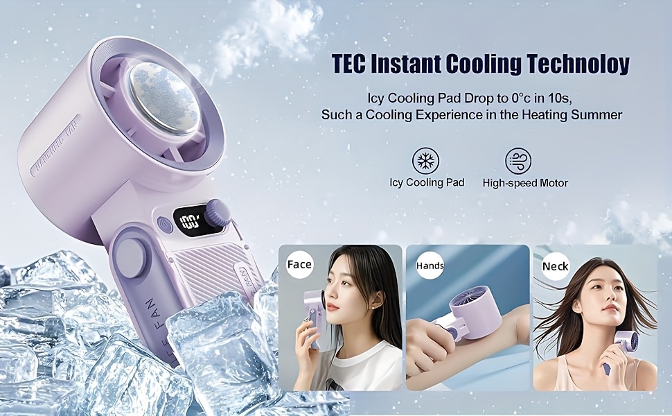 Portable electric fan, rechargeable handheld fan, 6000mAh, with ice pack, 199 speed handheld turbo fan, with digital display screen - quiet, suitable for outdoor, family, and outdoor travel.