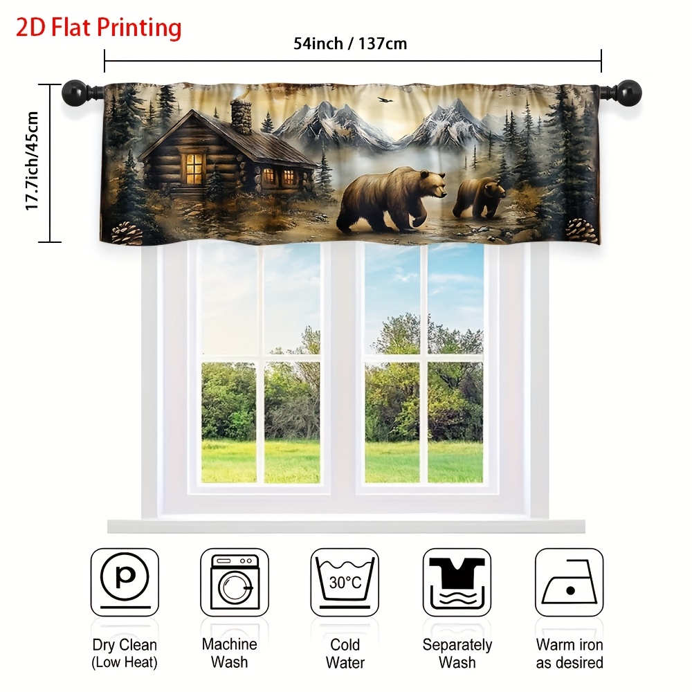 TEMU 2d Flat, 1pc Wildlife Cabin Art Valance Curtain 2d Flat Printing Pocket For Rod, Lights Up Bedroom, Living Room, Office, Art , Home Decoration,