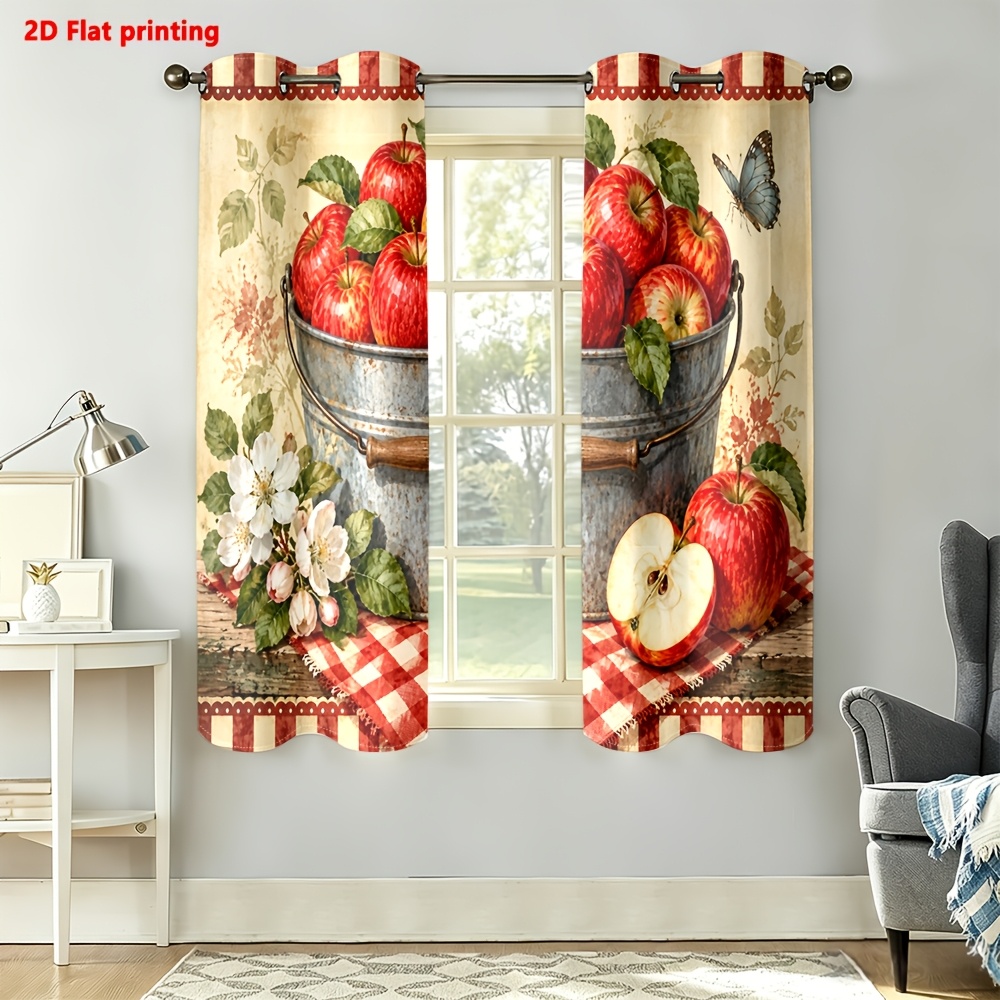 Image of 2d Flat - 2d Flat 2pcs Curtains Rustic Bucket Farmhose Style For Kitchen Dining Room Decor Light Luxury Minimalist European Style, Suitable For Living Rooms, Bedrooms, Study Rooms, And Home Decoration