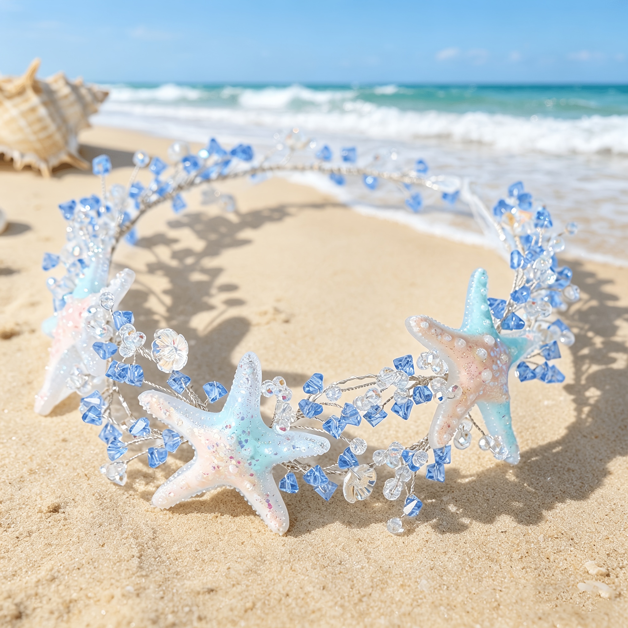 TEMU Elegante Lusso a Rosa Blu Sfumato per Capelli a Forma di Stella Marina Vacanze al Mare Foto Abito da Donna Copricapo per Travestimenti