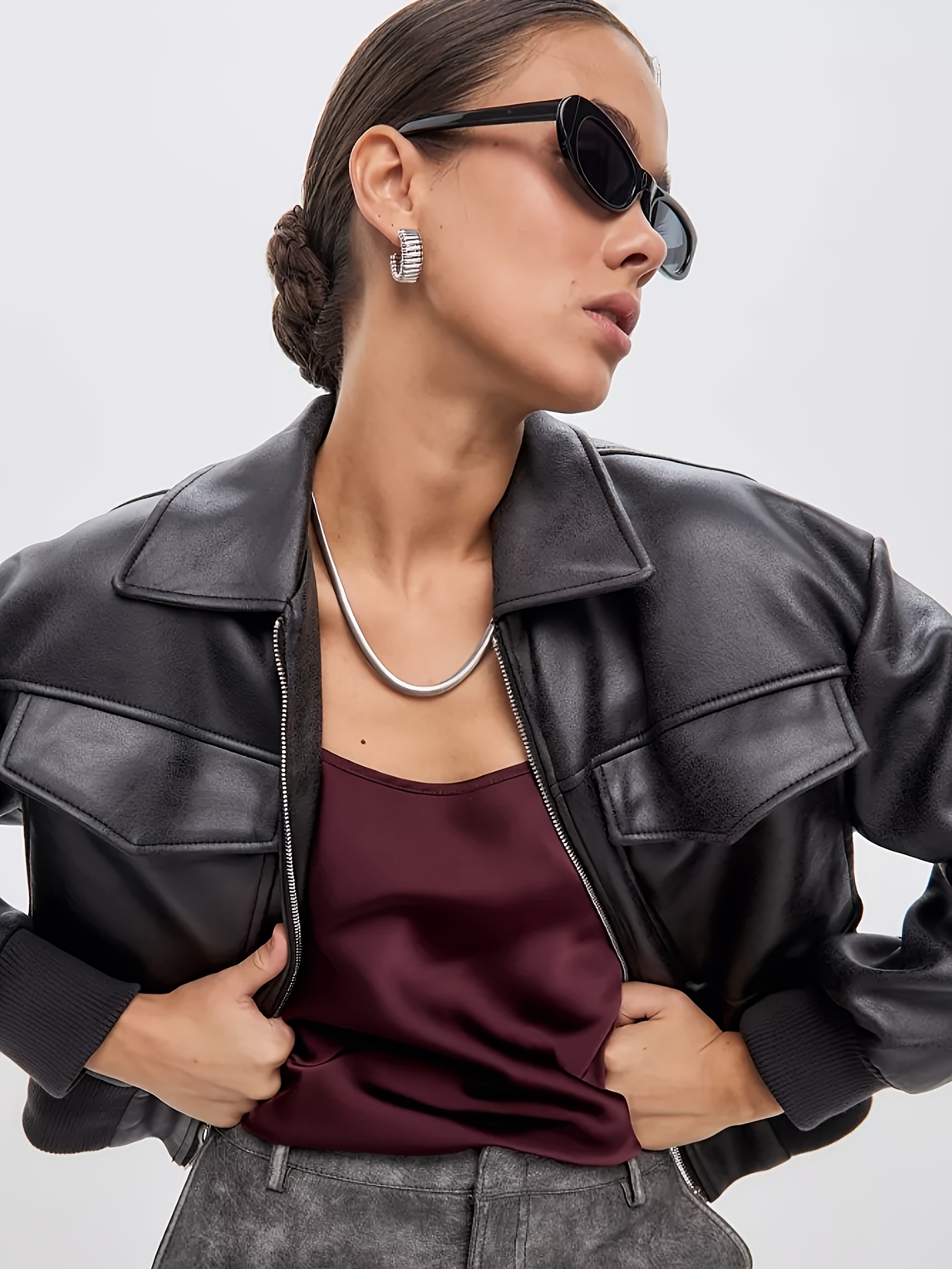 veste en simili cuir décontractée femme aftf basic veste Temu