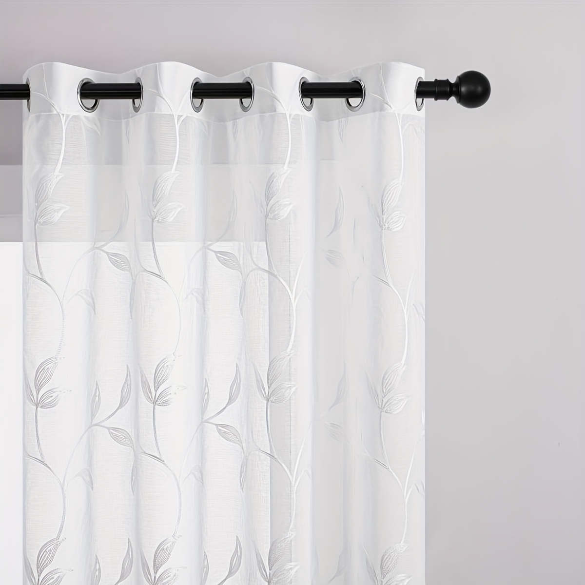 E-shop 2er-Set weiße Rattan Stickerei Gardinen mit Ösen, halbtransparente, lichtfilternde dekorative Gardinen für Schlafzimmer, Wohnzimmer, Esszimmer,