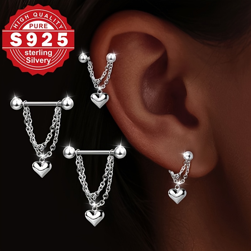 925 Sterling Pendant Chain Earrings - Secure Screw Design, Hypoallergenic, Perfect For Festivals & Parties