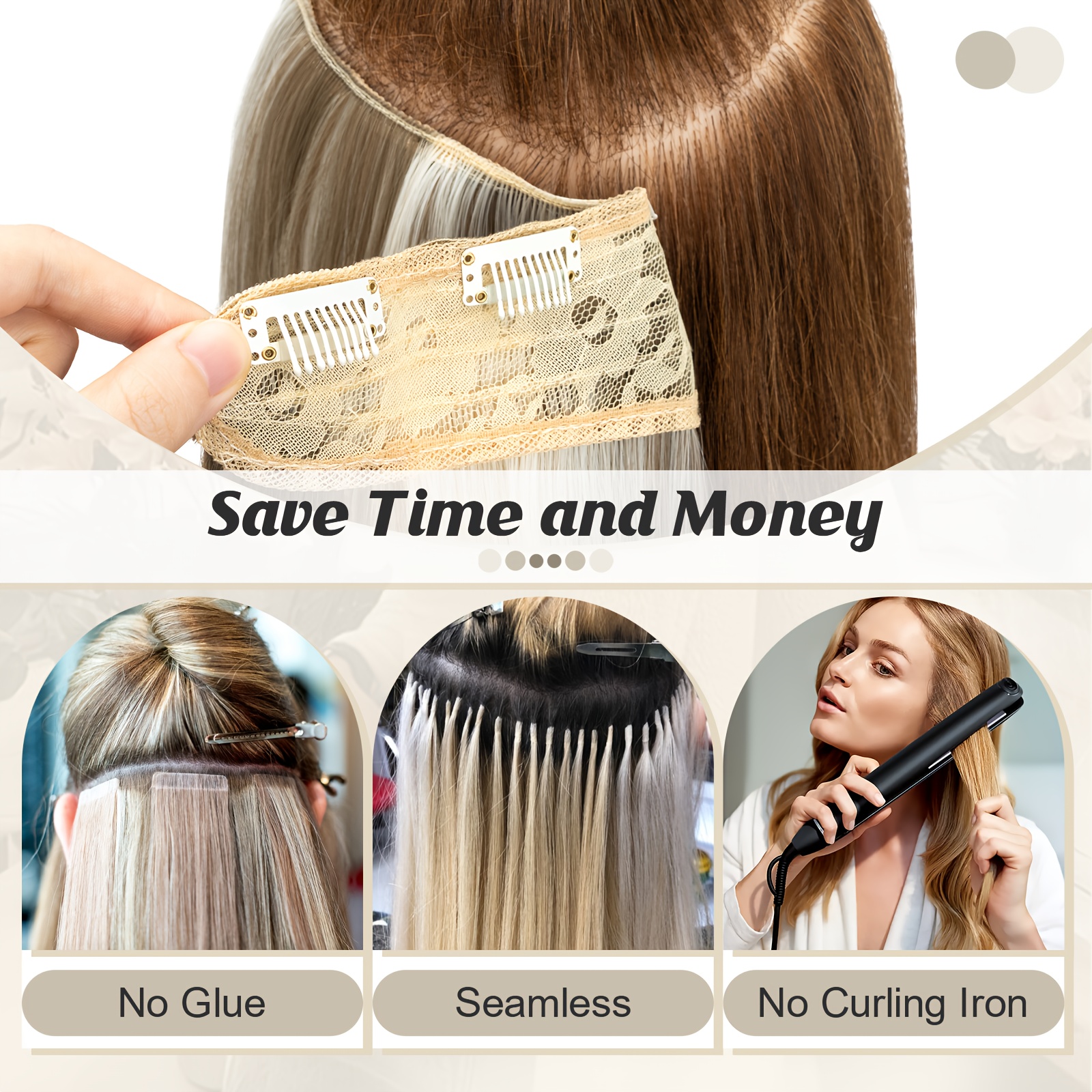 clip in hair extensions long wavy 18in v shaped hair extension   brown blonde highlight hair extensions with 5 clips for women daily use details 1