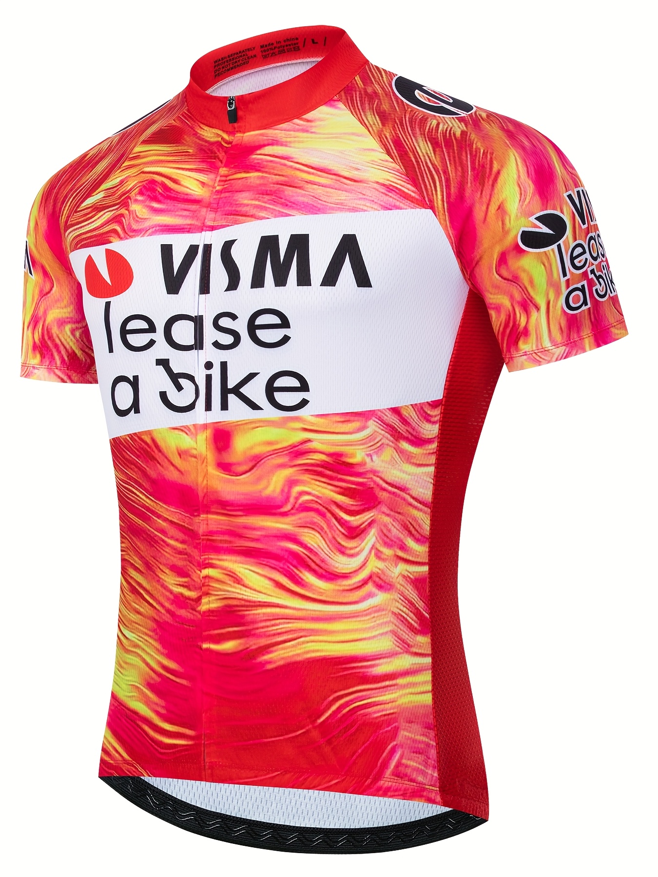 Men s Cycling Jersey -   Moisture-Wicking Bike Shirt with Zipper Closure, Breathable Athletic Top for MTB, Road Racing, Gym - Orange/Red/  Color   - Machine Washable Cycling Clothing, Mountain Biking Gear, Sporty Look, Stretchable Material, Performance Wear, Fitness Enthusiasts