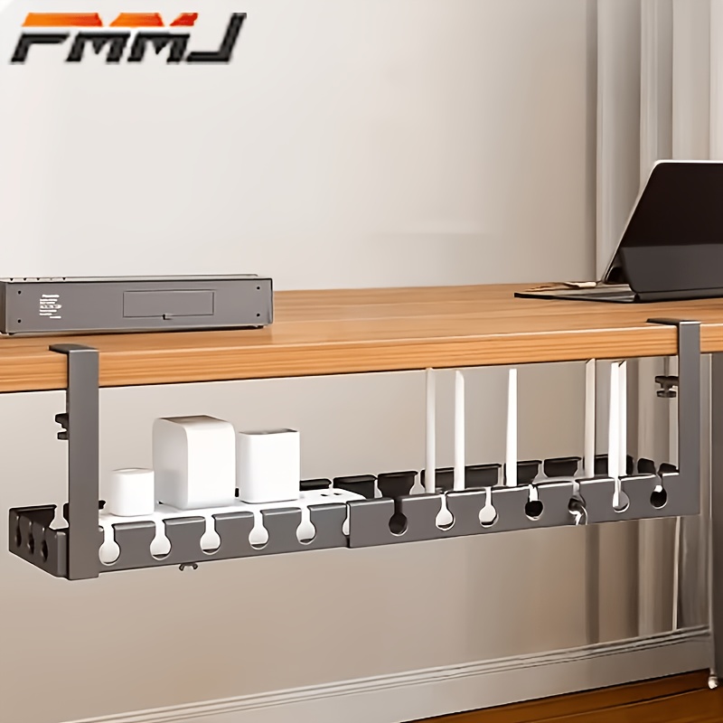 TEMU Pmmj Under-desk Cable Management Tray, Retractable Cable Organiser For Desks, Clip-on Wire Basket, Power Strip Holder, And Metal Cable Organiser