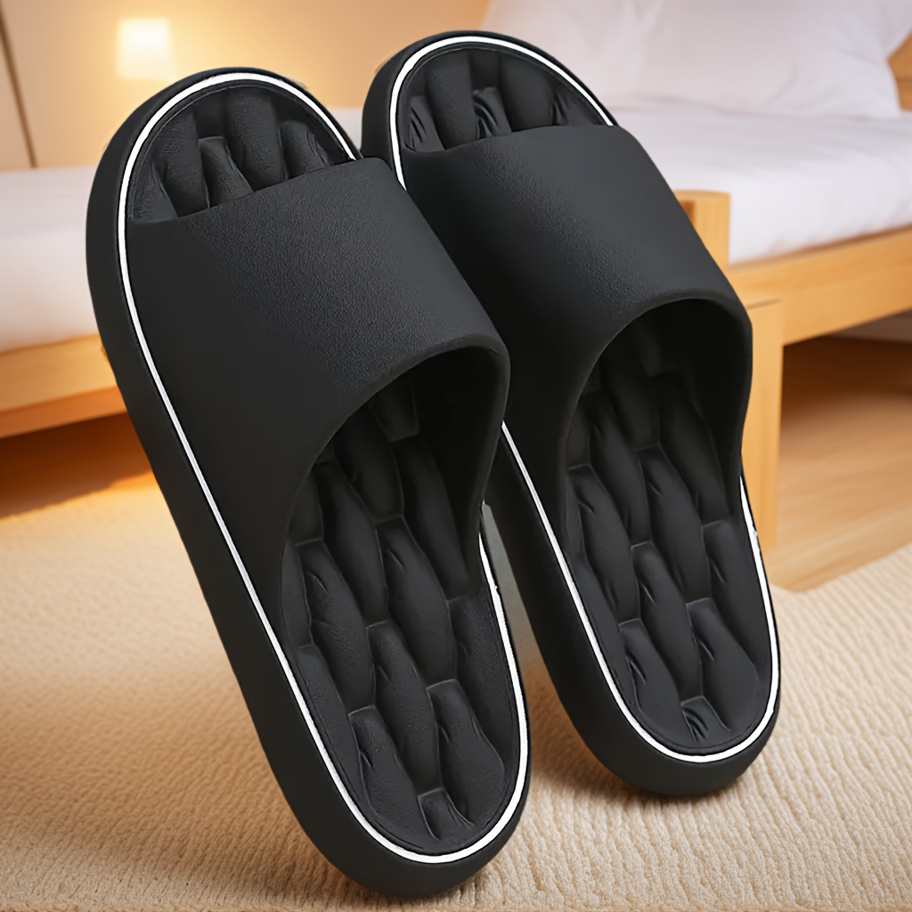 Image of Men's & Women's Non-slip Thick Sole Slippers - Soft Cushioned Indoor/outdoor/beach Sandals With Anti-slip Sole, Large Size Summer Footwear Suitable For, Bath, - Father's Day Gift (black), Women Shoes