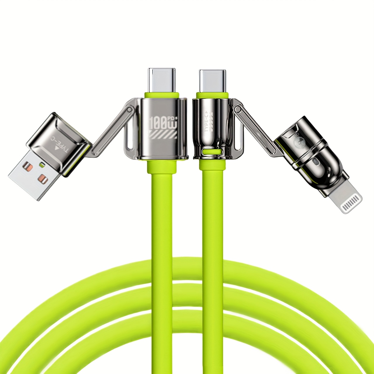 4-in-1 Kirsite Cable 100w Super Fast Charging Multiple Functions For Iphone 8-16 Ipad Notebook Tablet Mobile Phone Huawei