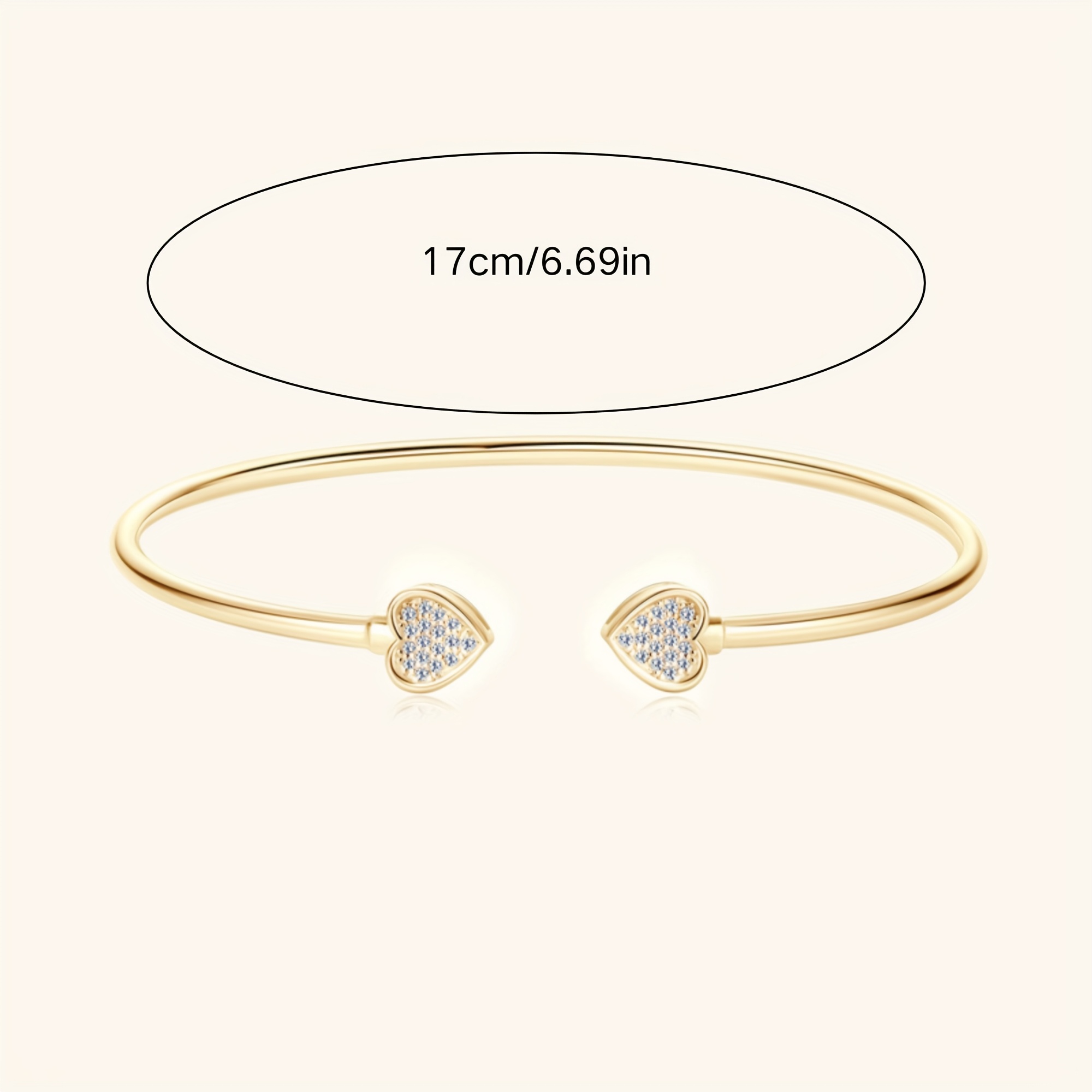 S925 Silver Heart Bracelet w/ Moissanite Stones, Adjustable Bangle