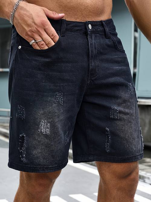 herren schwarze zerrissene jeansshorts