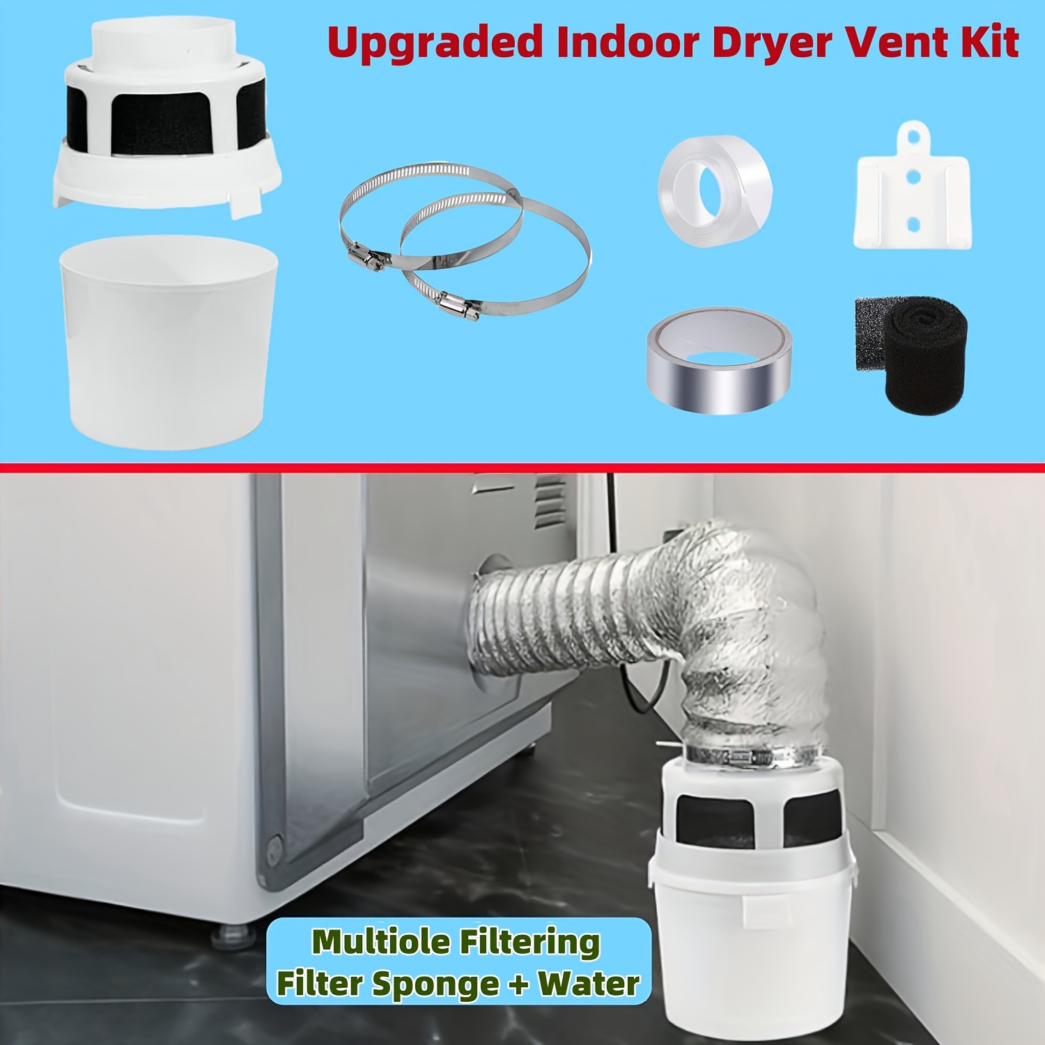 

4-inch Premium Upgraded Dryer Lint Trap Kit - Safety, Ind Oor Venting With Filter Sponge Bucket & Flexible Foil Tubing For And Maintenance