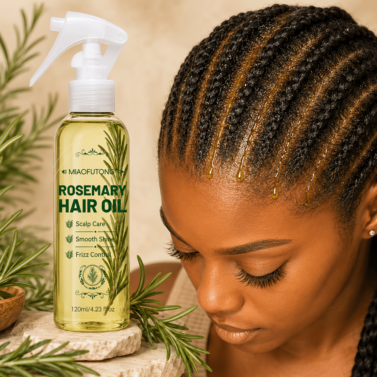 Image of Rosemary Oil, Spray Design, Contains Real Rosemary , Professional Dryhair For , Frizz, Split Ends, And Dyeing Damage, Suitable For Straight To Curly Hair, Moisturizing And Softening Dryhair Technology