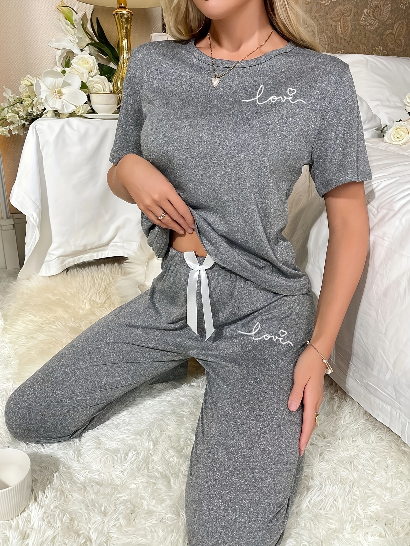 Sweet Heart-Patterned Loungewear Set for Women