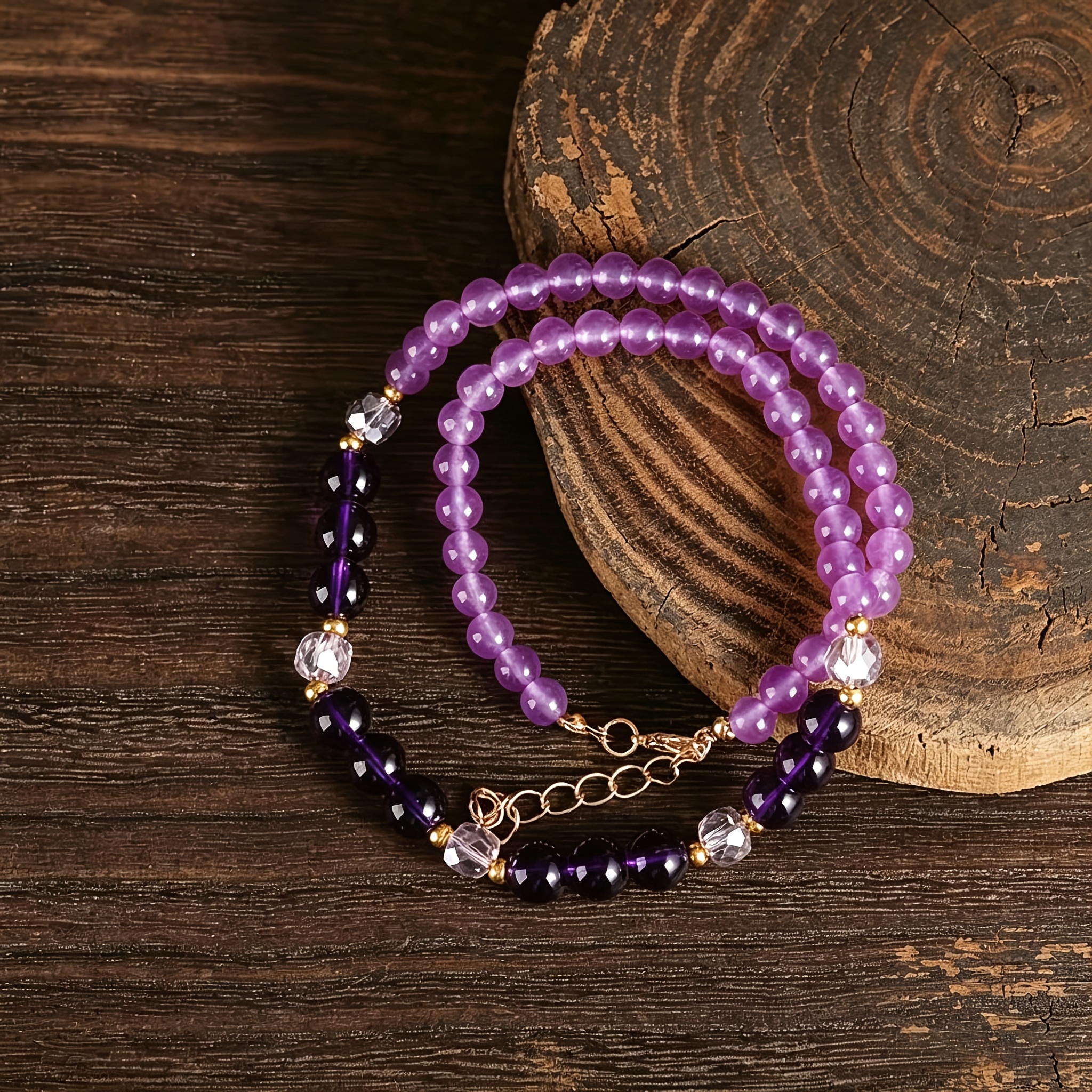 Women's Double-Layered Amethyst Necklace Set — Bohemian Style