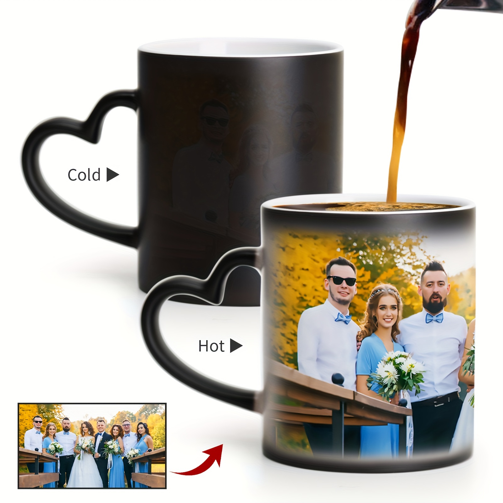 

1pc, Custom Photo Color Changing Coffee Mug, Ceramic Coffee Cups With Heart Shaped Handle, Heat Sensitive Water Cups, Summer Winter Drinkware, Birthday Gifts, Holiday Gifts, Customization Gifts