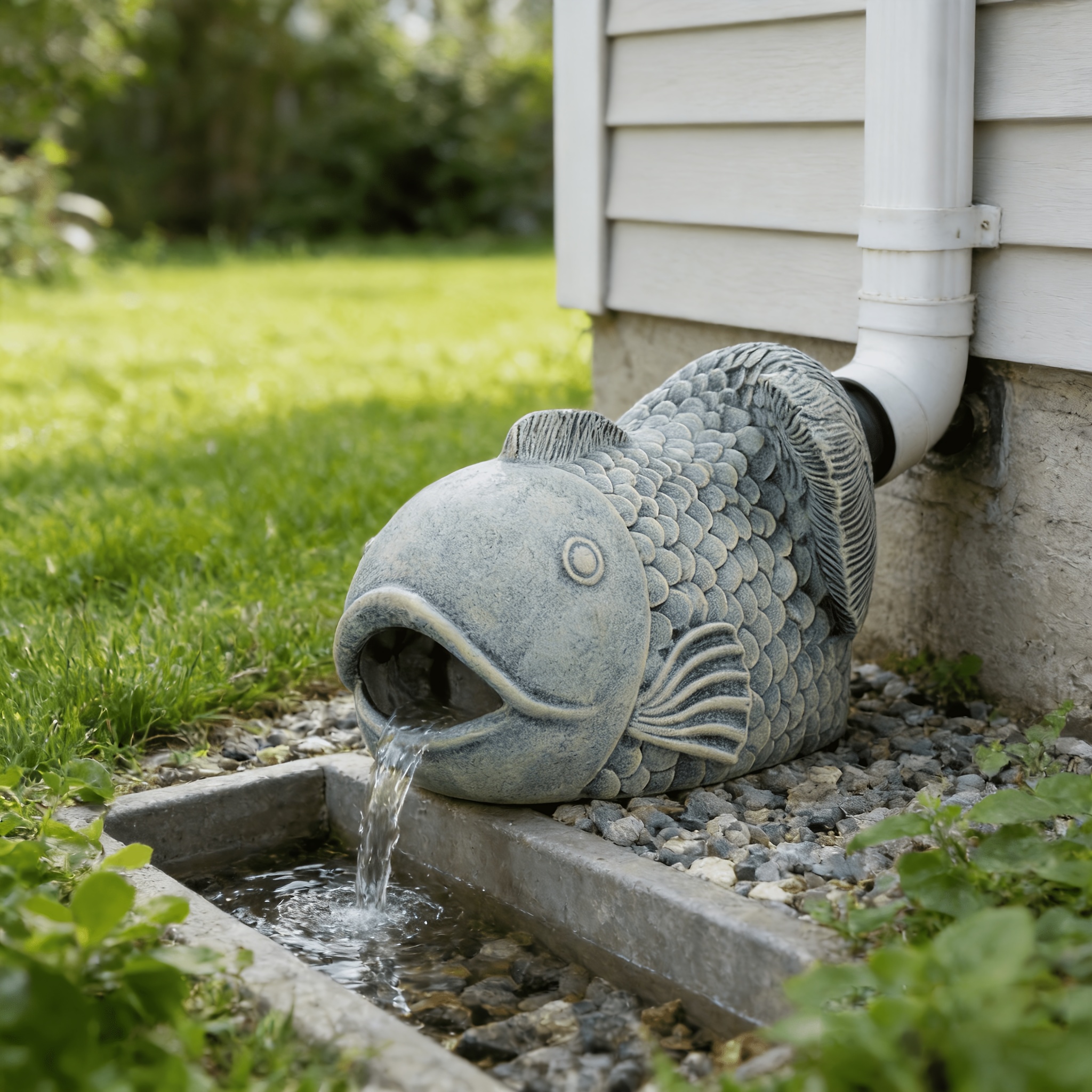 TEMU 1pc Fish Shape Downspout Extender Decor Statue, Minimalist Resin Gutter Drain Splash Block, Decorative Outlet Ornament, Suitable For Backyard,