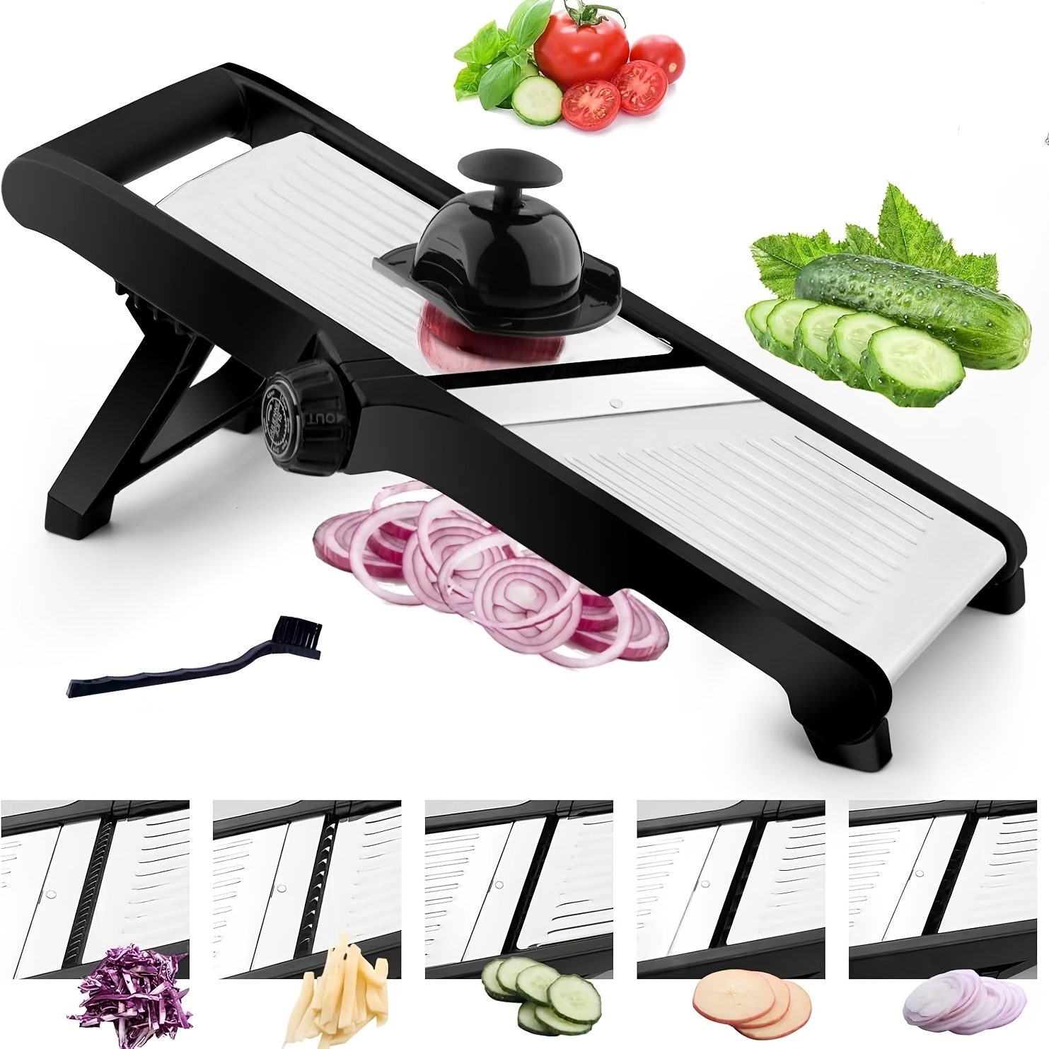 Image of Mandoline Food Slicer, Adjustable Stainless Steel Vegetable Slicer For Potatoes, Onions, And Chips, Includes A Cleaning Brush For Slicing Tomatoes
