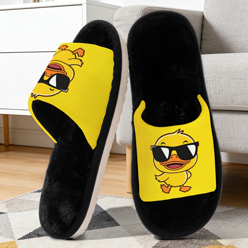 TEMU Pantoufles d'intérieur à bout ouvert, imprimées avec motif canard lunettes cool, tissu doux super confortable, unisexe, cadeau pour amis,