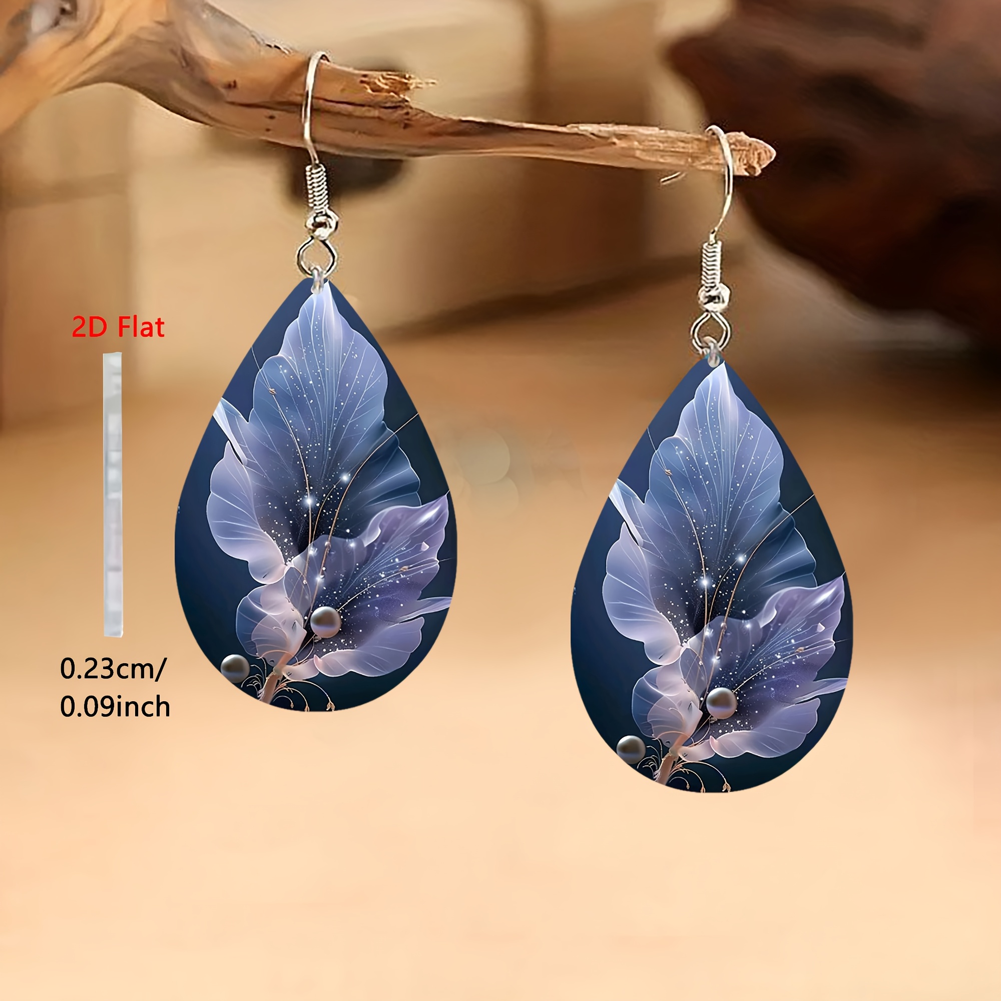 2D Flat Light Purple Floral Pattern Stainless Steel Acrylic Earrings