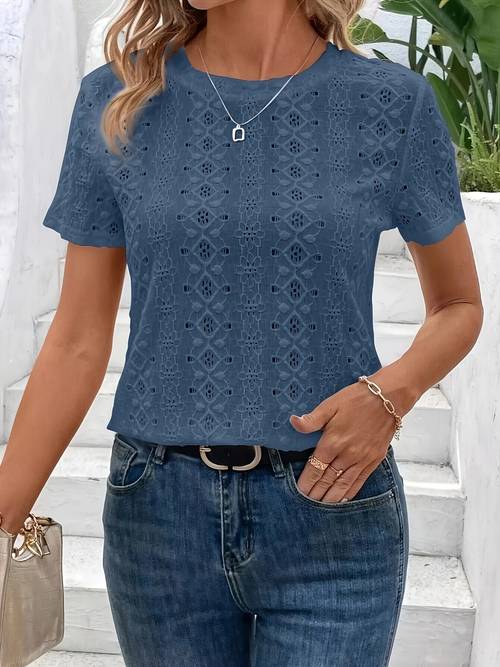 womens casual short sleeve t shirt elegant geometric pattern round neck light for spring summer fall versatile for casual attire spring summer neck blouse lightweight fabric