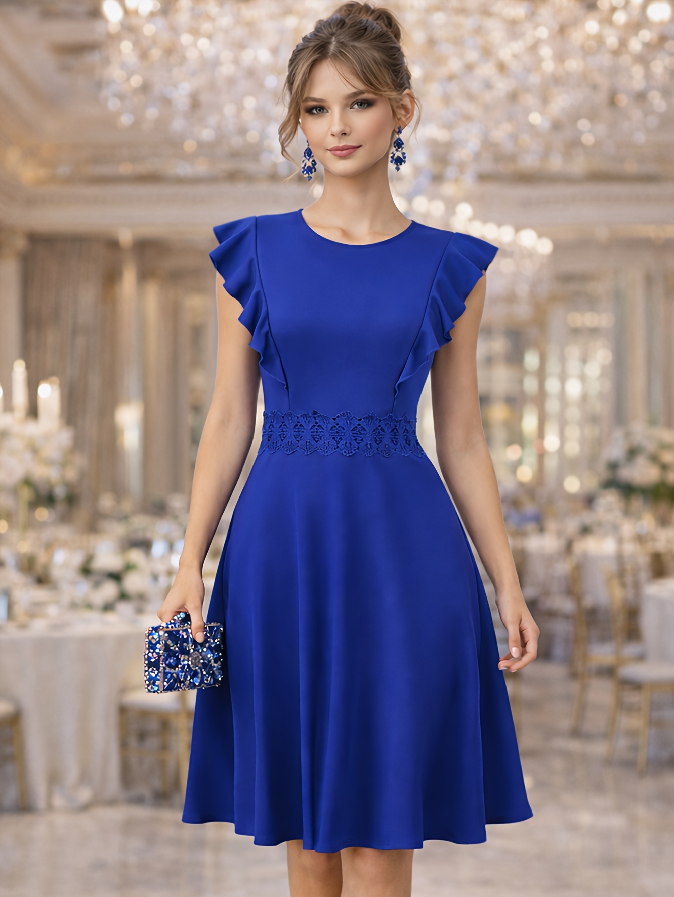 princess polly baby blue dress Women's Tessa Royal Blue Short Kimono Sleeves Midi Dress | Small main image 1