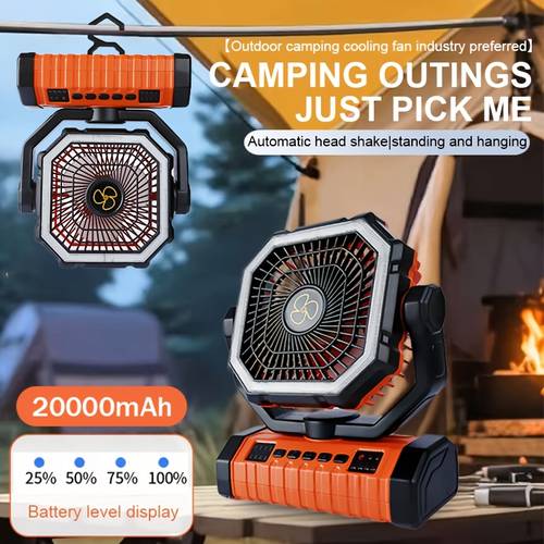 20000mah outdoor camping fan camping fan light usb rechargeable small camping tent fan cooling tool and portable remote control emergency lighting long emergency power supply essential for outdoor camping fishing and hiking