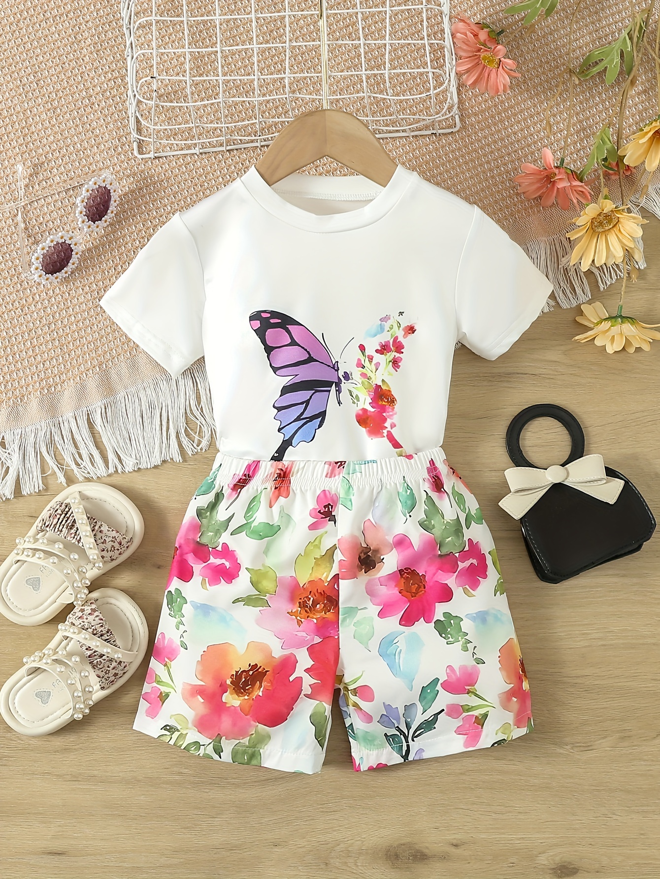 Girls Outfits Butterfly Print Camisole + Graphic Trousers + - Temu Austria