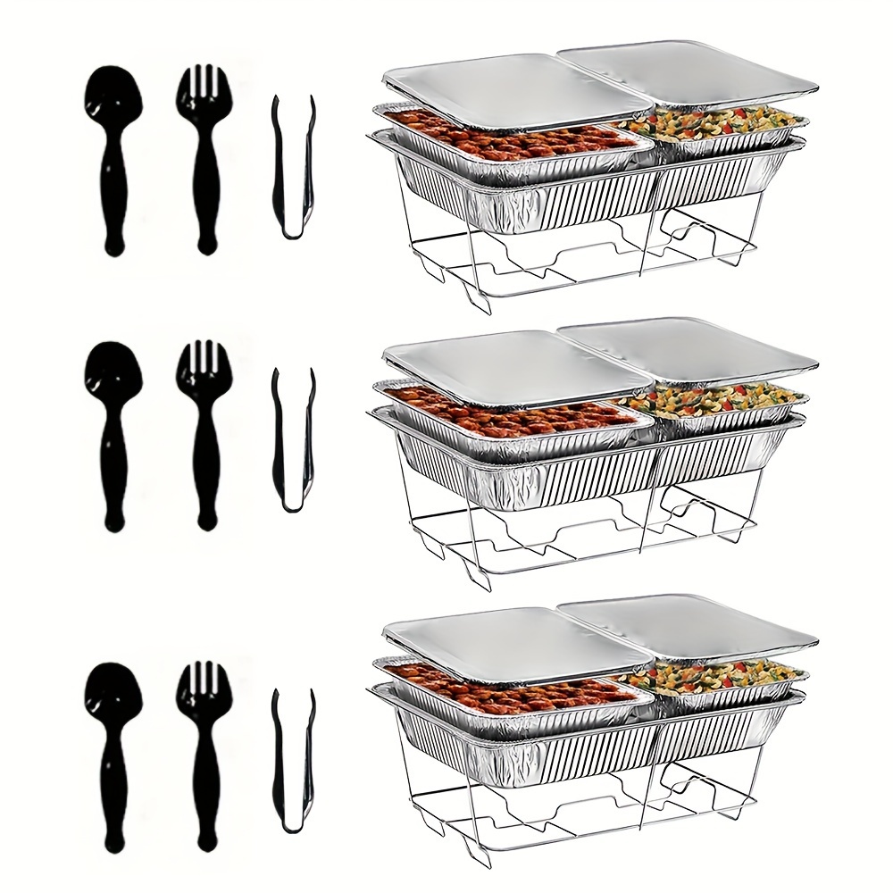 

3 Sets, Chafing Dish Buffet Set, Full-size Pans With Covers, Disposable Catering Supplies, Food Warmers For Parties, Incl Aluminum Water Pans, Food Pans, Serving Utensils