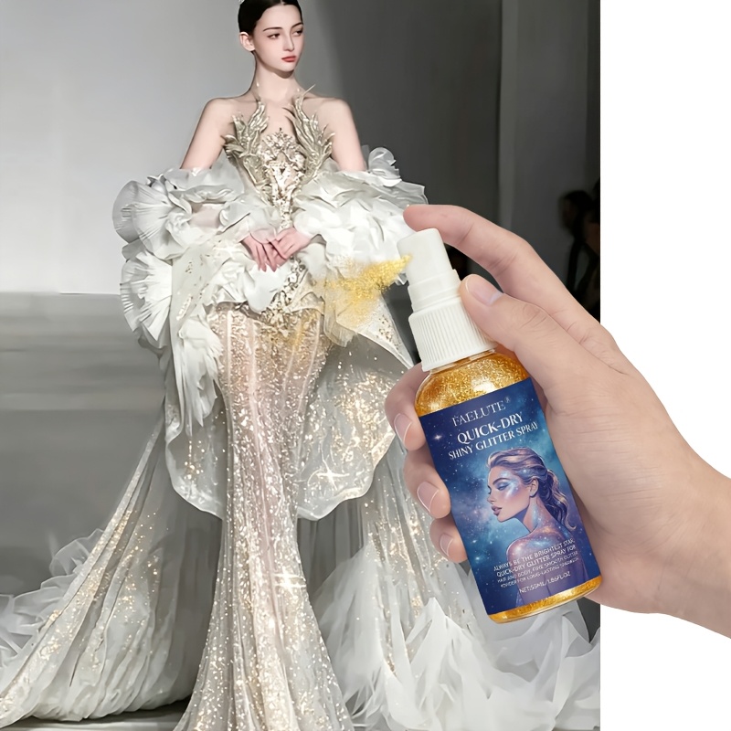 spray glitter on dress faelute golden lightweight quick drying Size: M