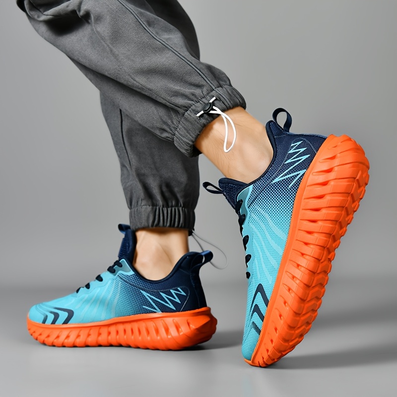 Men'S Running Shoes - Lightweight Sneakers, Breathable Toe Design, MD Sole - Blue/Black/Orange Accents, Suitable for Gym, Jogging, Daily Wear - All-Season Performance Shoes, Dynamic Appearance, Secure Fit, Lace-Up Training Shoes