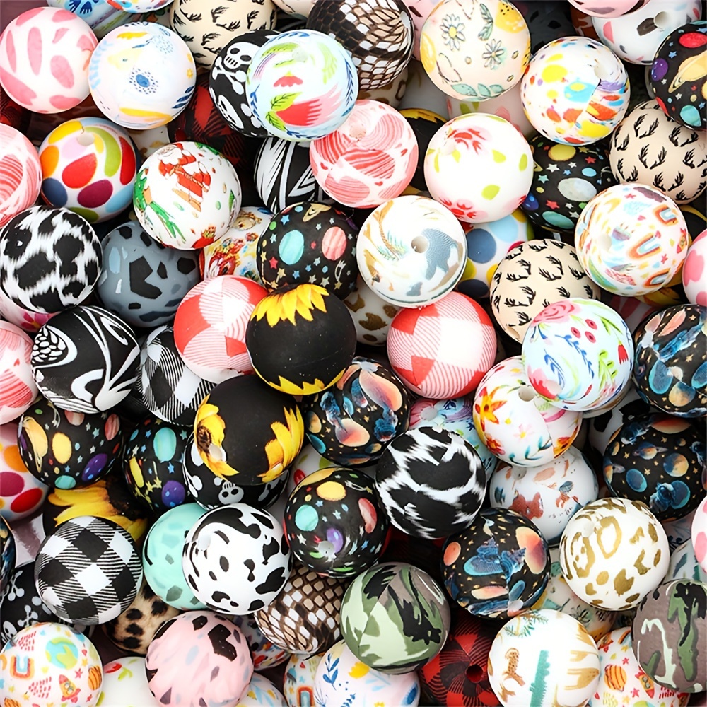 

50pcs Mix 15mm Colorful Silicone Beads Water Transfer Beads Leopard Print Camo Silicone Beads Jewelry Making Diy Beaded Decorative Accessories